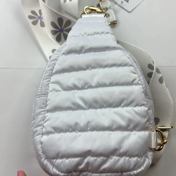 NWT New White Quilted Puffer crossbody bag with Strap - Picture 7 of 12
